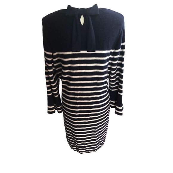 Talbots Navy Blue Ivory Cable Knit Wool Blend Sweater Dress Petite / XL Bell Sle - Picture 7 of 14